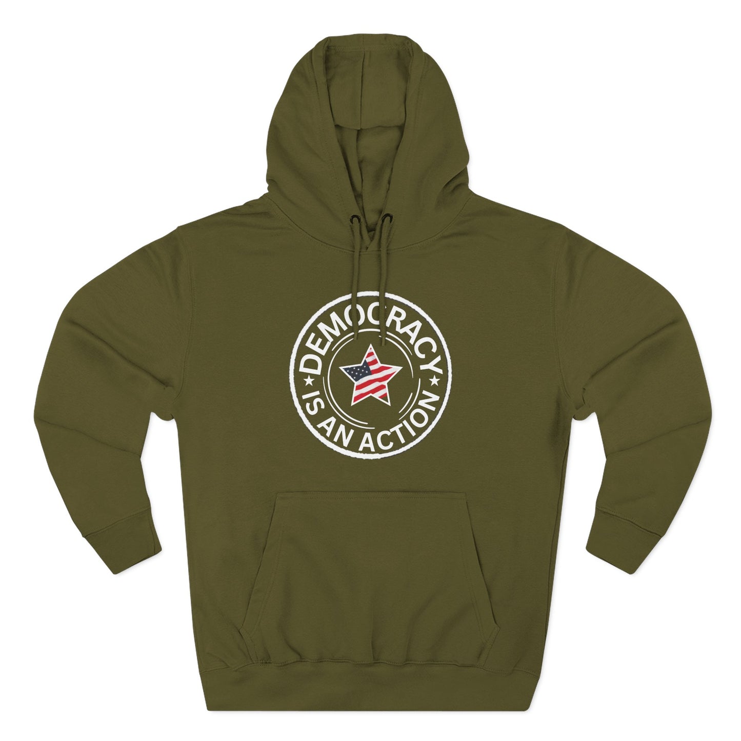 Democracy Is An Action Hoodie — Patriotic Star Fleece Pullover