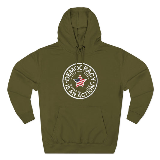 Democracy Is An Action Hoodie — Patriotic Star Fleece Pullover