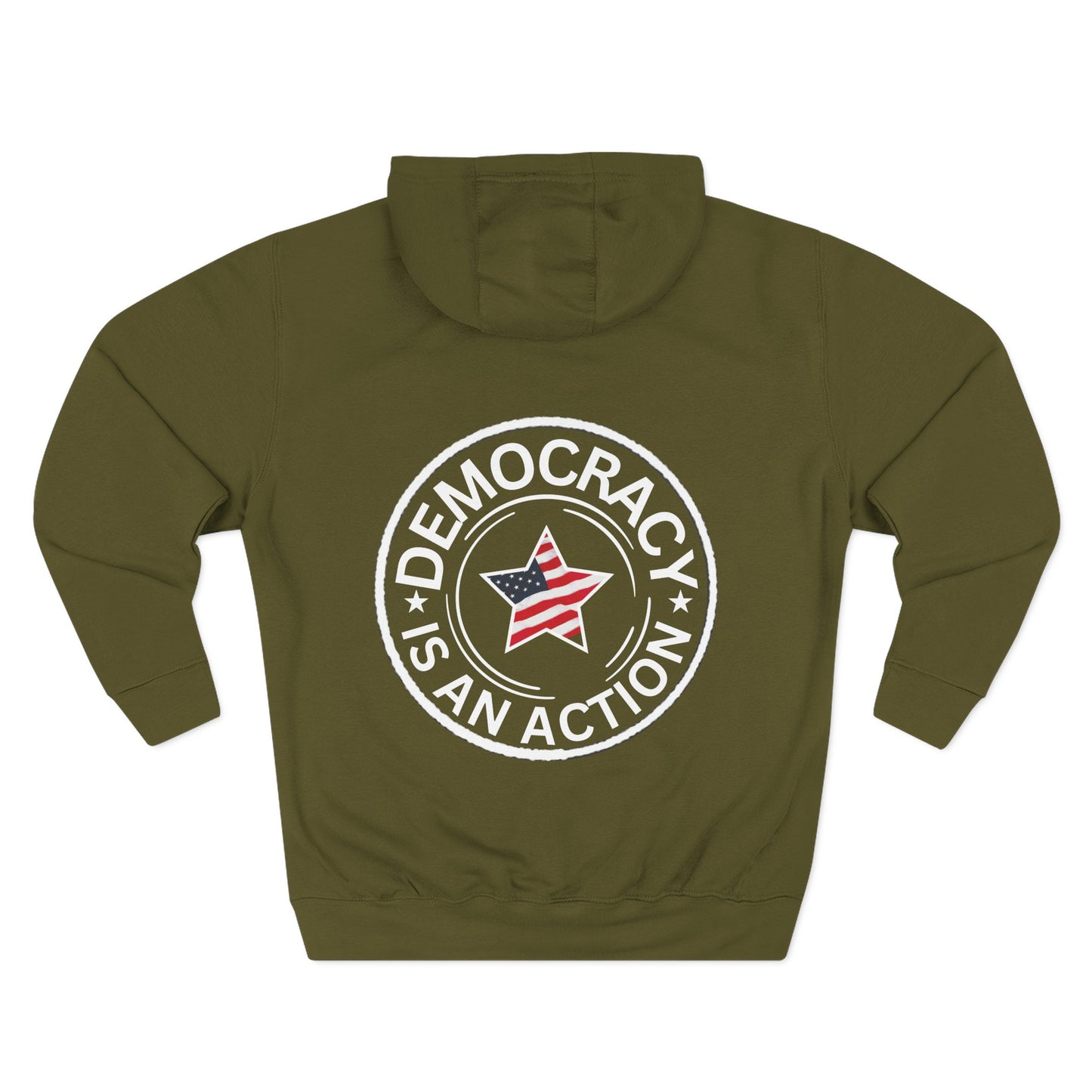 Democracy Is An Action Hoodie — Patriotic Star Fleece Pullover